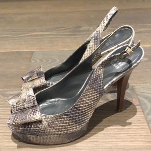 STUART WEITZMAN Snakeskin Peep Toe with Bow